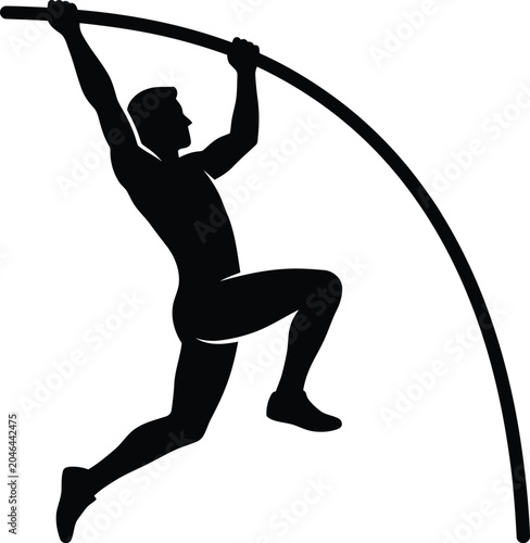Foto Pole vaulter in mid jump silhouette