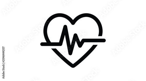 Simple vector illustration of a bold black heart shape with a rhythmic pulse line inside it