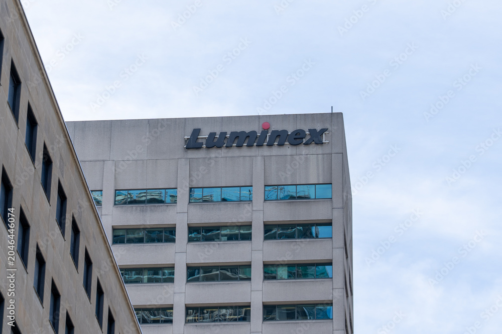 Naklejka premium Toronto, Ontario, Canada - June 2, 2026: Luminex Corporation office building on University Ave in downtown Toronto, Ontario, Canada. Luminex Corporation is a biotechnology company. 