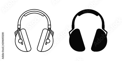 Φωτογραφία Protective ear defenders shown in outline and solid silhouette on a clean white