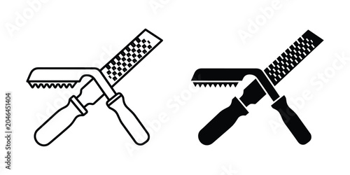 Fotografía Two crossed wood rasps with checkered and toothed surfaces on white background i