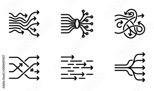 Bild auf Leinwand Flowchart Arrows Vector Icons: Convergence, Divergence, Complexity, and Organiza
