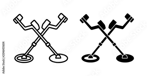 Foto Metal Detector Icons, Prospecting Equipment Vector Symbols, Treasure Hunting Too