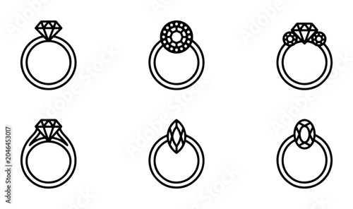 Bild auf Leinwand Diamond Engagement Rings Vector Icons Set, Luxury Jewelry Symbols, Precious Gems