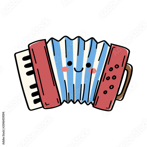 Traditional accordion in cute doodle style for Oktoberfest, Bavarian folk music and German festival designs