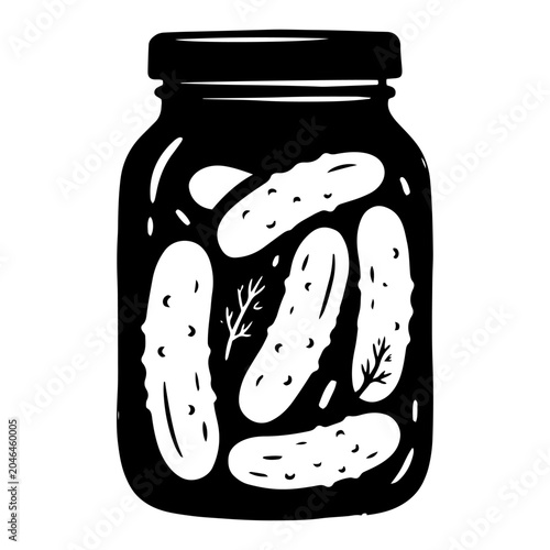 Fotografía Glass jar filled with pickled cucumbers and dill in minimalist stencil style