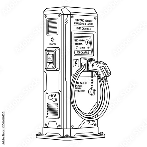 Fotografía Electric vehicle charging station with fast charger and cable
