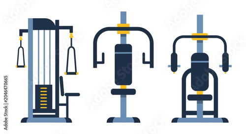 Three different gym workout machines.
