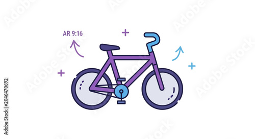 A purple bicycle with blue accents.