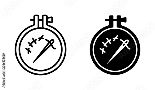 Fotografie Embroidery Hoop Icons, Needlework Craft Symbols, Cross Stitch Tools, Sewing Art