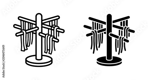 Bild auf Leinwand Pasta Drying Rack Icons, Italian Food Preparation Vector Set, Kitchen Utensil Gr