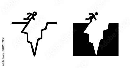 Foto Risk and Danger Icons: Falling Man Silhouette Over Chasm, Business Hazard Symbol