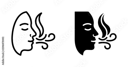 Photos Scent and Aroma Icons, Human Face Breathing Fresh Air, Aroma Detection Vector Gr
