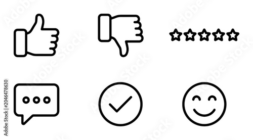 Schilderij op canvas Customer Feedback Icons: Thumbs Up, Down, Stars, Chat, Checkmark, Smiley Face, V