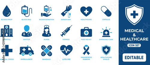 Cuadro en lienzo Medical and Healthcare Icon Collection Set
