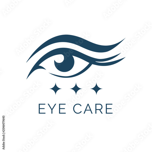 Elegant Eye Care Clinic Logo Design. Minimalist Optometry and Vision Icon with Sparkle Stars