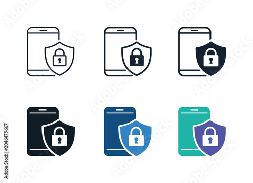 Secure app control icon portraying a clean mobile device shape protected by a shield and locking symbol to represent management