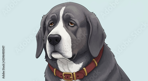 Tableau sur toile Sad Dog Portrait Illustration with Red Collar