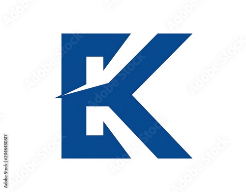 A large blue stylized letter on a white background with a sharp, modern design