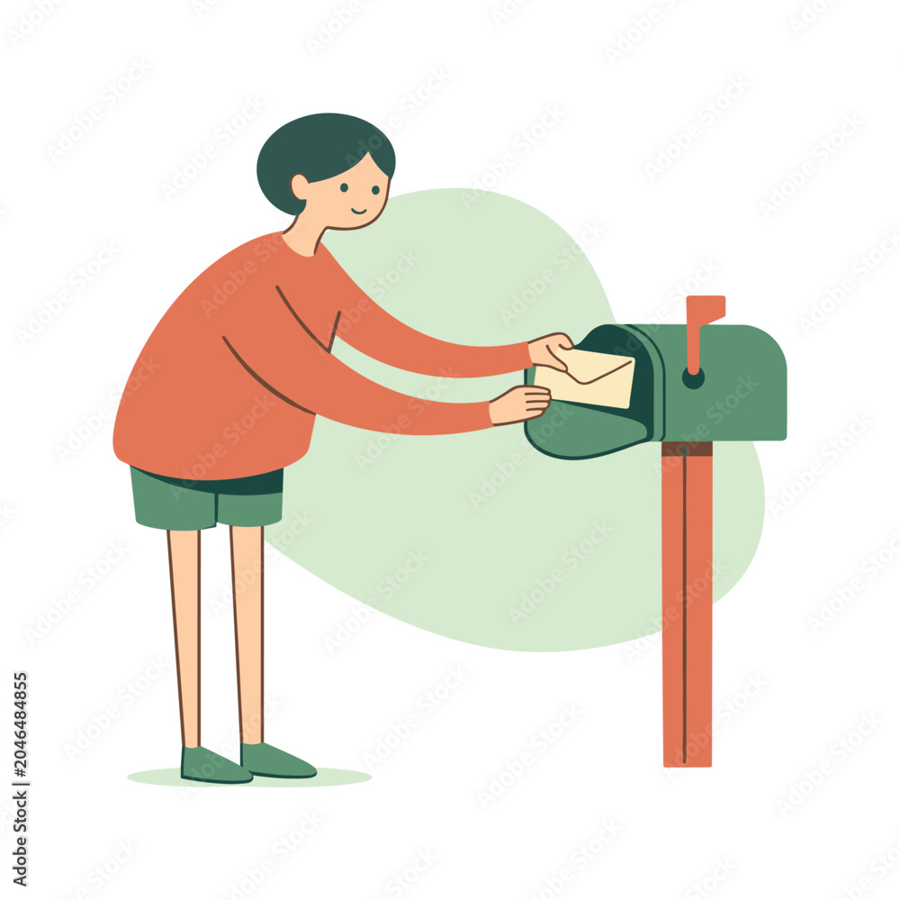 Fototapeta premium Gentle routine shows a person sending a letter, holding the mailbox door