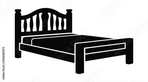 Obraz na plátně A black silhouette of a wooden bed frame with a headboard and footboard isolated