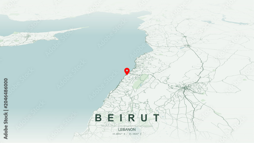 Naklejka premium Modern minimalist vector map of Beirut, Lebanon. High-quality scalable illustration of Beirut city grid, Corniche waterfront axis, Port of Beirut, Hamra for posters design.