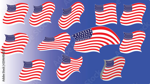 Fényképezés Flags of the United States are arranged in a pattern to display patriotic themes across the surface