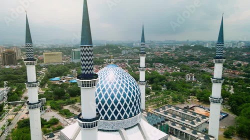 Aerial view of Sultan Salahuddin Abdul Aziz Shah Mosque, also known as the Blue Mosque, in Shah Alam, Selangor, Malaysia.