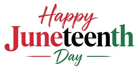 Happy Juneteenth Day Typography Design on White Background – Freedom Celebration Text Banner