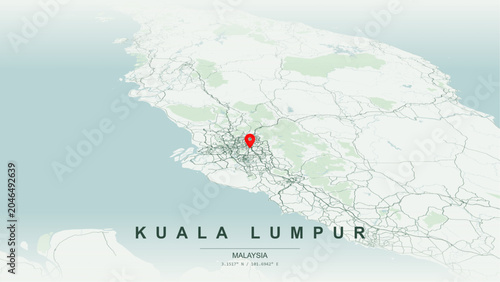 Fotografie Modern minimalist vector map of Kuala Lumpur, Malaysia