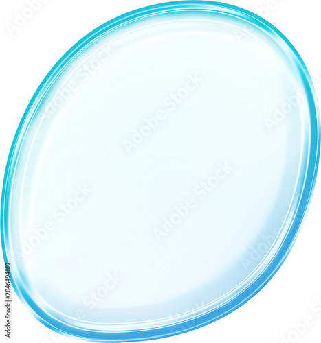 Glossy iridescent glass circle blob with purple blue gradient isolated on transparent background