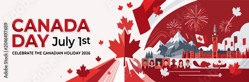 Canada Day Twitter Header Template — July 1st Red White Maple Leaf Canadian Holiday Social Media Banner Design 2026