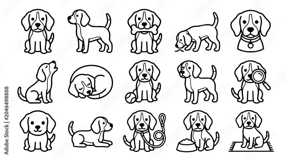 Fototapeta premium Collection of simple line art dog icons