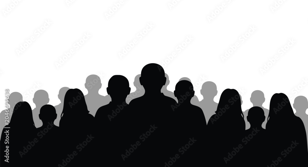Obraz premium Silhouette crowd of people with varying shades of gray and black Keywords: crowd, people, silhouette, group, gathering, audience, community, unity, diversity, mass