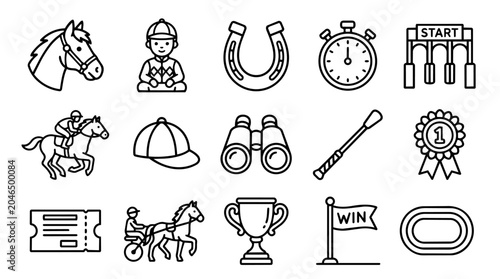 Equestrian Sports Outline Icons Set