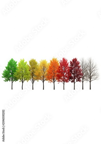 vibrant illustration of trees transitioning through seasonal color changes