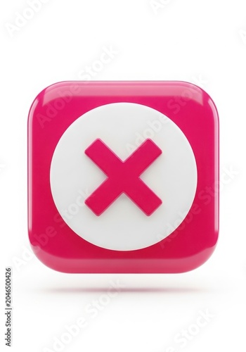 pink square button with a white circle and red cross symbol inside