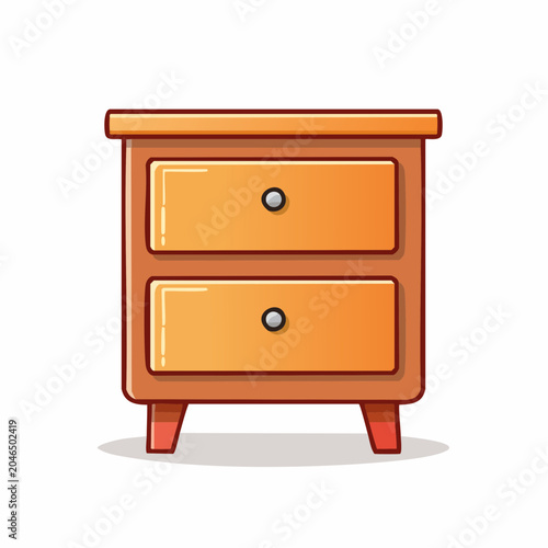 Flat design illustration of a wooden nightstand with two drawers
