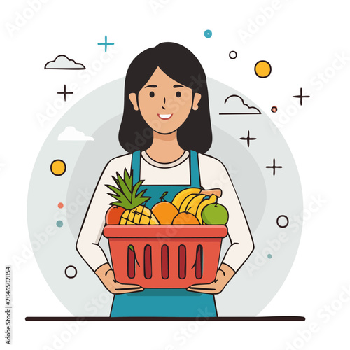 Woman holding a basket full of fresh fruits