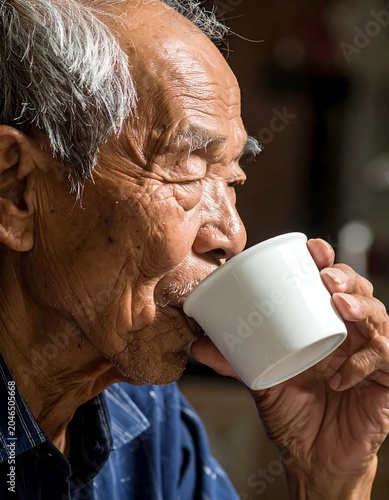 Elderly man reading newspaper indoors close-up.