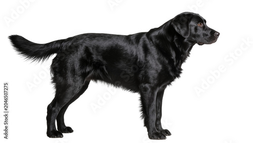 Tableau sur toile Black Labrador Retriever standing attentively, isolated on transparent backgroun
