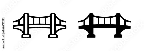 Suspension bridge icons, outline and silhouette, representing connection and infrastructure, travel and urban planning