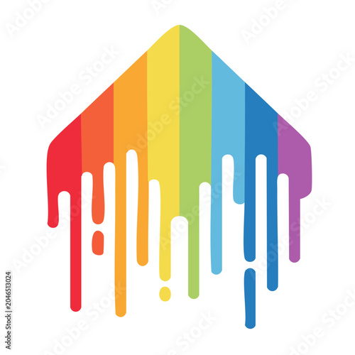 Rainbow house icon with dripping paint effect