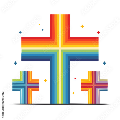 Rainbow crosses illustration with sparkling elements