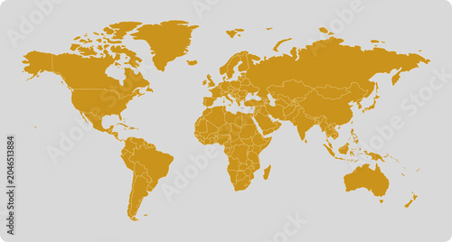 Quadro su tela Modern World Map Atlas with detailed political country borders, suitable for ui and graphic projects