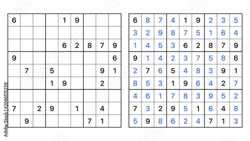 Obraz na płótnie Dual sudoku board showing empty and completed states