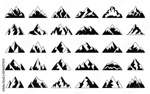 Mountain Silhouettes Collection Black And White Vector Illustration
