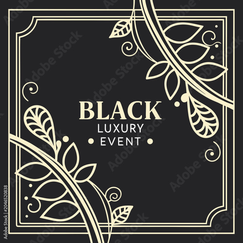 Obraz na plátně Luxury floral ornament frame design for black event invitation card with ornamen