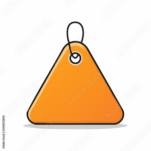Blank orange triangular tag with string on white background