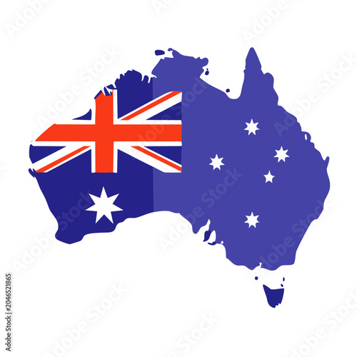 Australia Map with National Flag